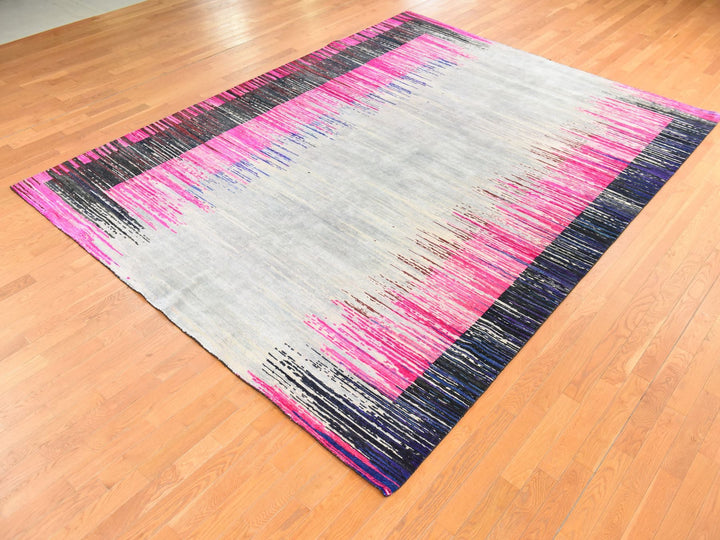 9'0" x 12'0" New Hand Knotted Pink Wool & Silk Rectangle Oriental Rug - MOA10278741