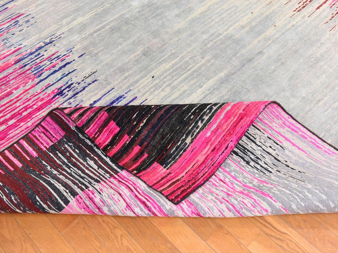 9'0" x 12'0" New Hand Knotted Pink Wool & Silk Rectangle Oriental Rug - MOA10278741