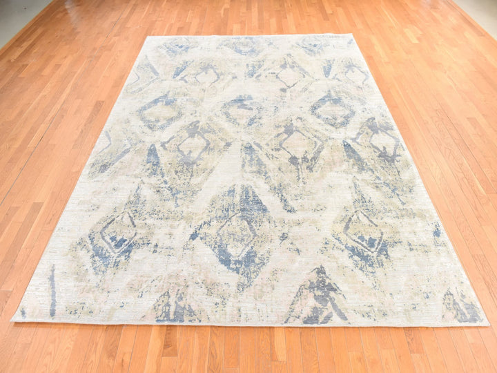 8'10" x 12'1" New Hand Knotted Ivory Wool & Silk Rectangle Oriental Rug - MOA10278742