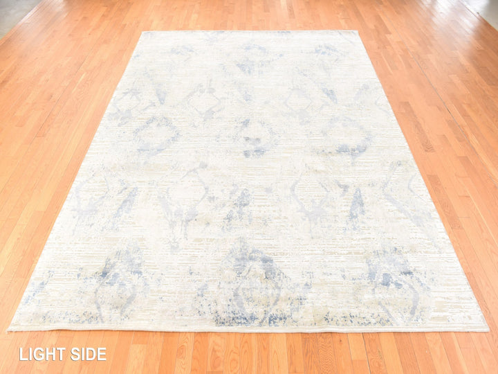 8'10" x 12'1" New Hand Knotted Ivory Wool & Silk Rectangle Oriental Rug - MOA10278742