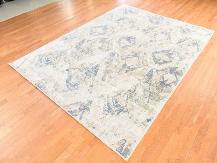8'10" x 12'1" New Hand Knotted Ivory Wool & Silk Rectangle Oriental Rug - MOA10278742
