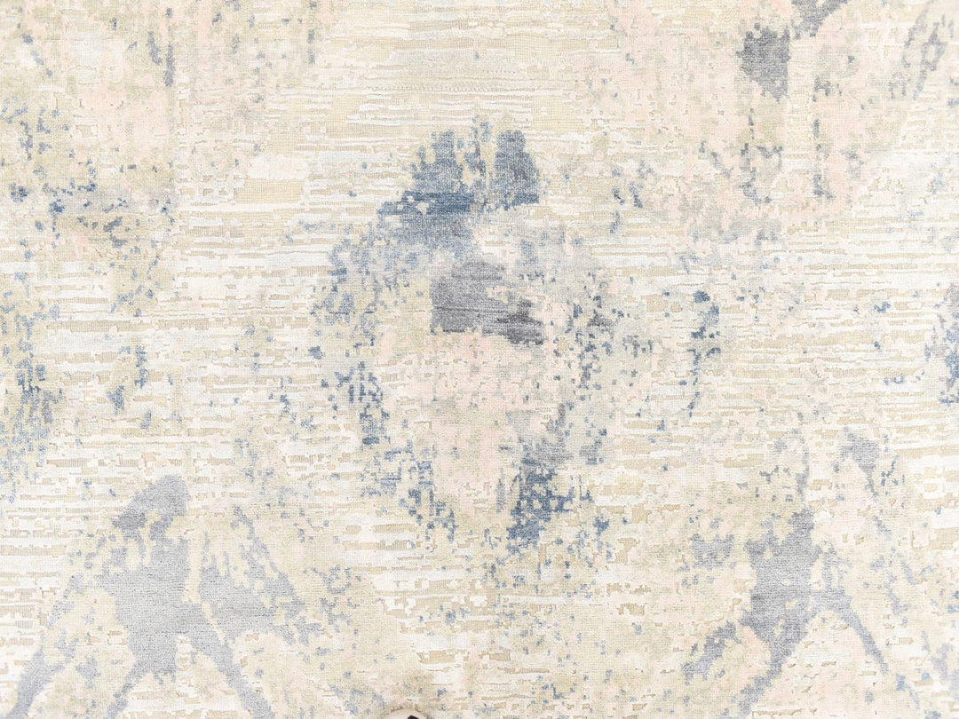8'10" x 12'1" New Hand Knotted Ivory Wool & Silk Rectangle Oriental Rug - MOA10278742