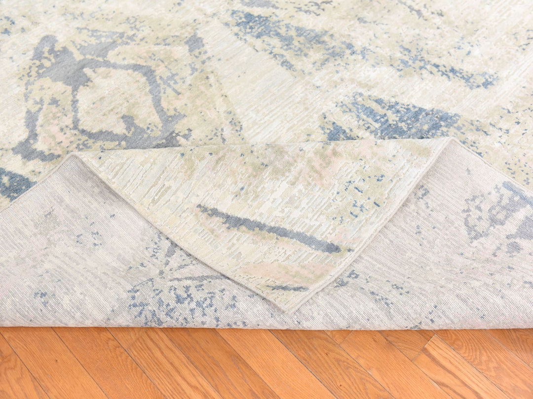 8'10" x 12'1" New Hand Knotted Ivory Wool & Silk Rectangle Oriental Rug - MOA10278742