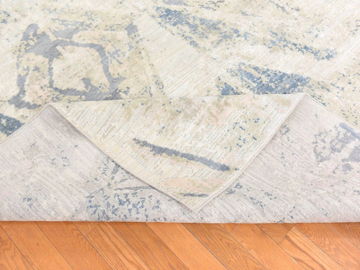 8'10" x 12'1" New Hand Knotted Ivory Wool & Silk Rectangle Oriental Rug - MOA10278742