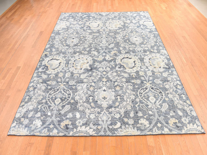 8'10" x 12'2" New Hand Knotted Grey Wool & Silk Rectangle Oriental Rug - MOA10278743