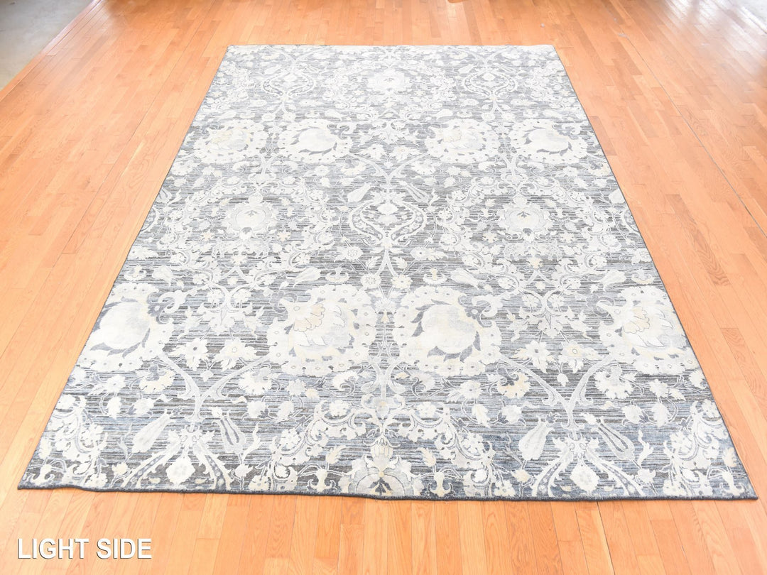 8'10" x 12'2" New Hand Knotted Grey Wool & Silk Rectangle Oriental Rug - MOA10278743