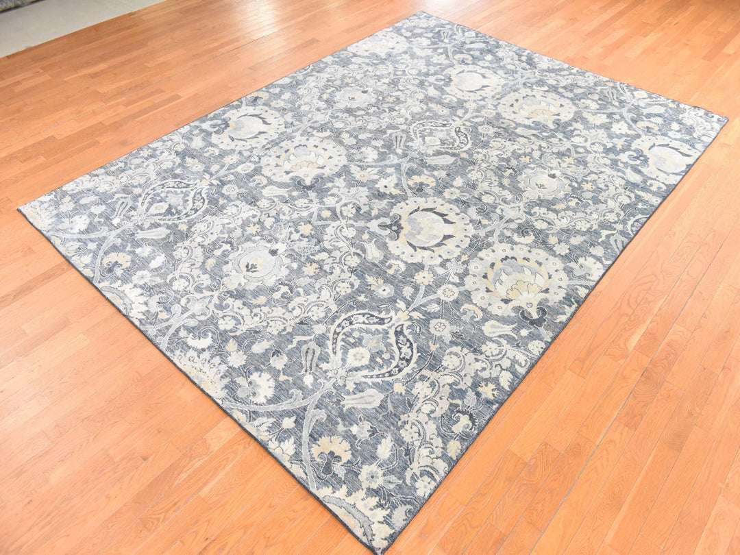 8'10" x 12'2" New Hand Knotted Grey Wool & Silk Rectangle Oriental Rug - MOA10278743