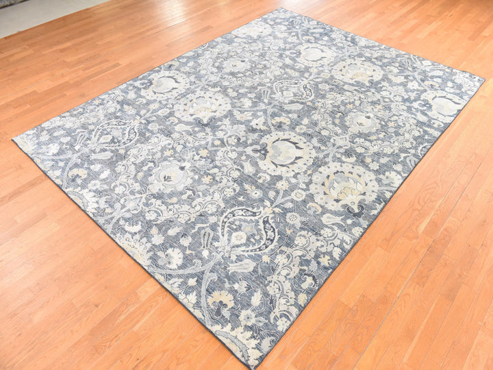 8'10" x 12'2" New Hand Knotted Grey Wool & Silk Rectangle Oriental Rug - MOA10278743