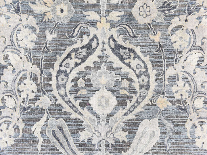 8'10" x 12'2" New Hand Knotted Grey Wool & Silk Rectangle Oriental Rug - MOA10278743