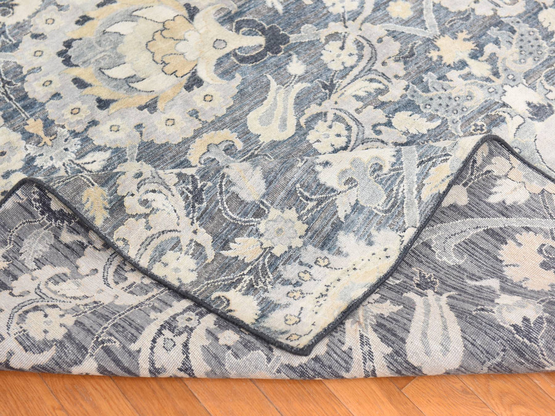 8'10" x 12'2" New Hand Knotted Grey Wool & Silk Rectangle Oriental Rug - MOA10278743