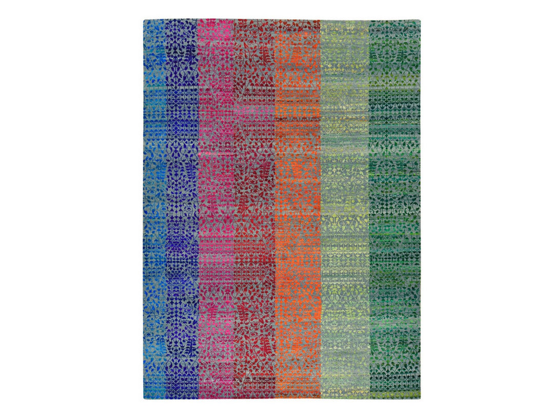 9'0" x 12'1" New Hand Knotted Multicolored Sari Silk Rectangle Oriental Rug - MOA10278744