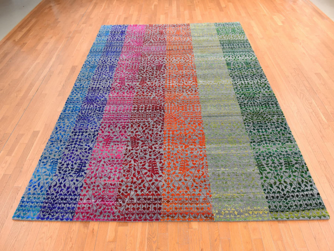 9'0" x 12'1" New Hand Knotted Multicolored Sari Silk Rectangle Oriental Rug - MOA10278744