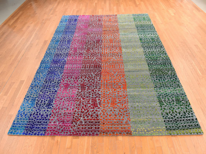 9'0" x 12'1" New Hand Knotted Multicolored Sari Silk Rectangle Oriental Rug - MOA10278744