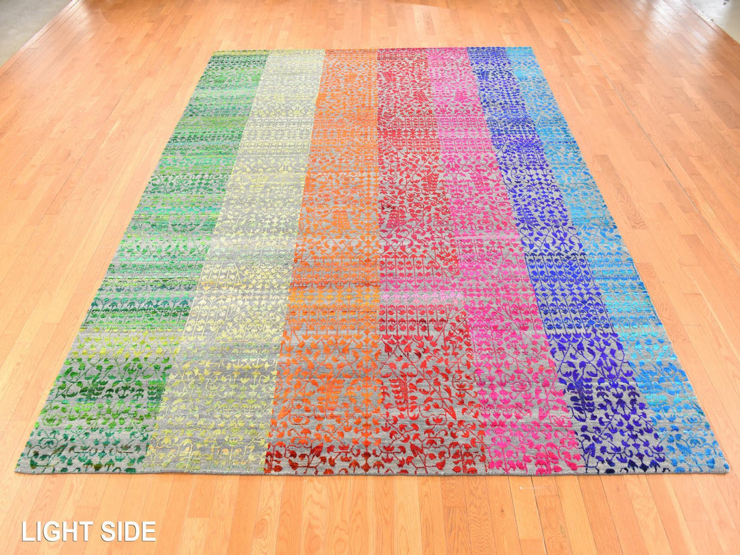 9'0" x 12'1" New Hand Knotted Multicolored Sari Silk Rectangle Oriental Rug - MOA10278744