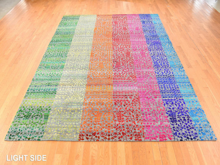 9'0" x 12'1" New Hand Knotted Multicolored Sari Silk Rectangle Oriental Rug - MOA10278744