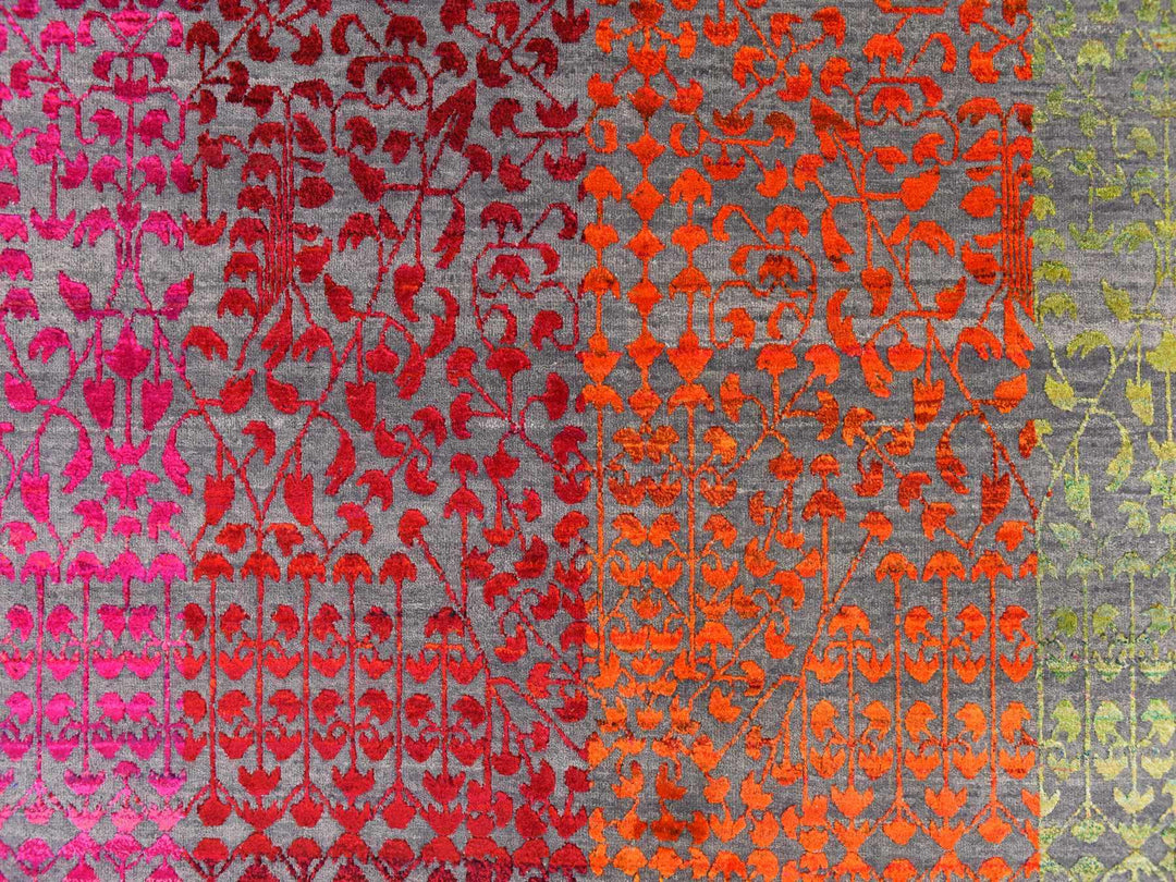 9'0" x 12'1" New Hand Knotted Multicolored Sari Silk Rectangle Oriental Rug - MOA10278744