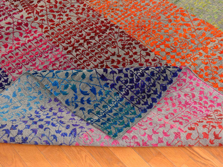 9'0" x 12'1" New Hand Knotted Multicolored Sari Silk Rectangle Oriental Rug - MOA10278744