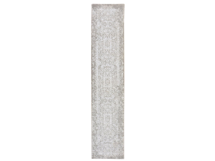 2'5" x 12'2" New Hand Loomed Grey Wool & Silk Runner Oriental Rug - MOA10278745