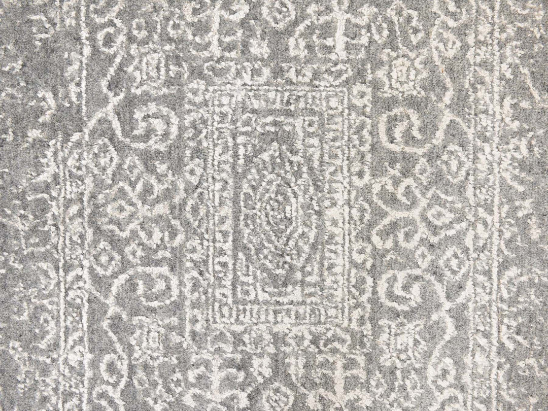 2'5" x 12'2" New Hand Loomed Grey Wool & Silk Runner Oriental Rug - MOA10278745