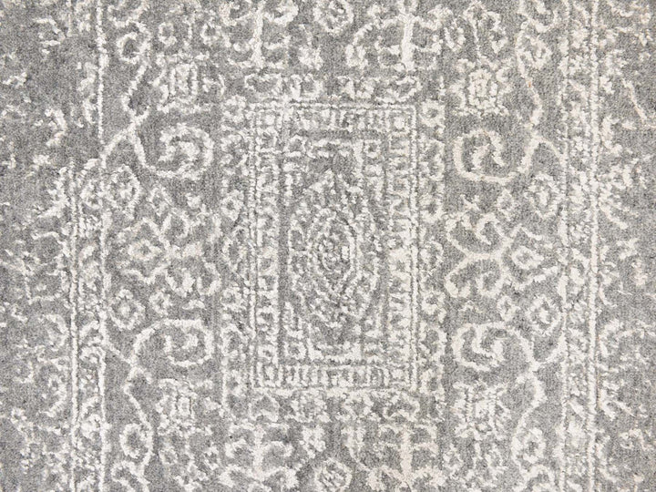 2'5" x 12'2" New Hand Loomed Grey Wool & Silk Runner Oriental Rug - MOA10278745