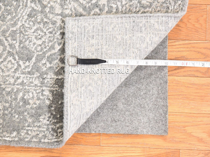 2'5" x 12'2" New Hand Loomed Grey Wool & Silk Runner Oriental Rug - MOA10278745