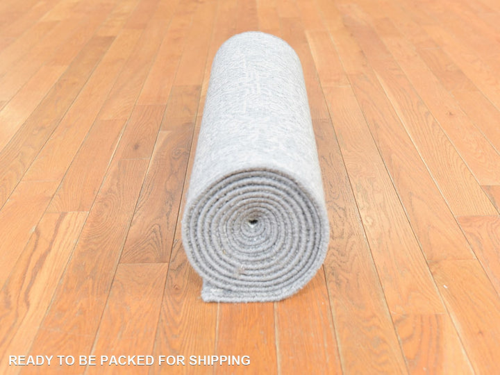 2'5" x 12'2" New Hand Loomed Grey Wool & Silk Runner Oriental Rug - MOA10278745