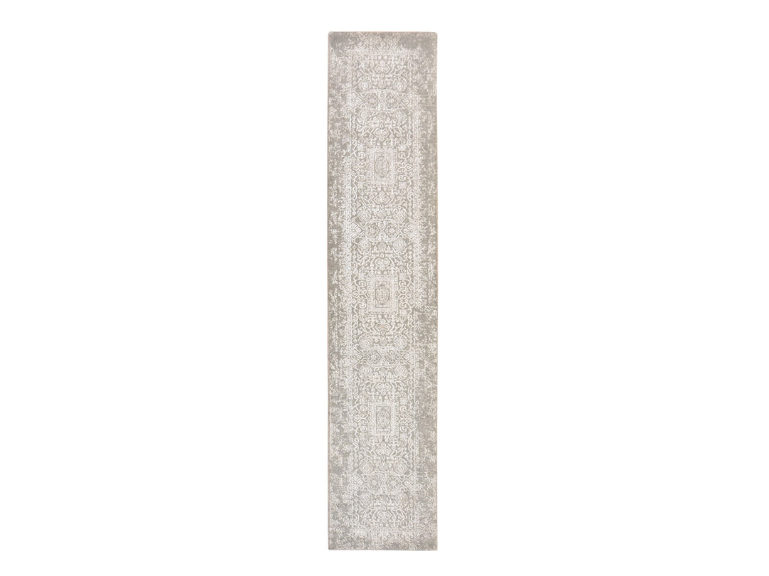 2'5" x 12'1" New Hand Loomed Grey Wool & Silk Runner Oriental Rug - MOA10278746