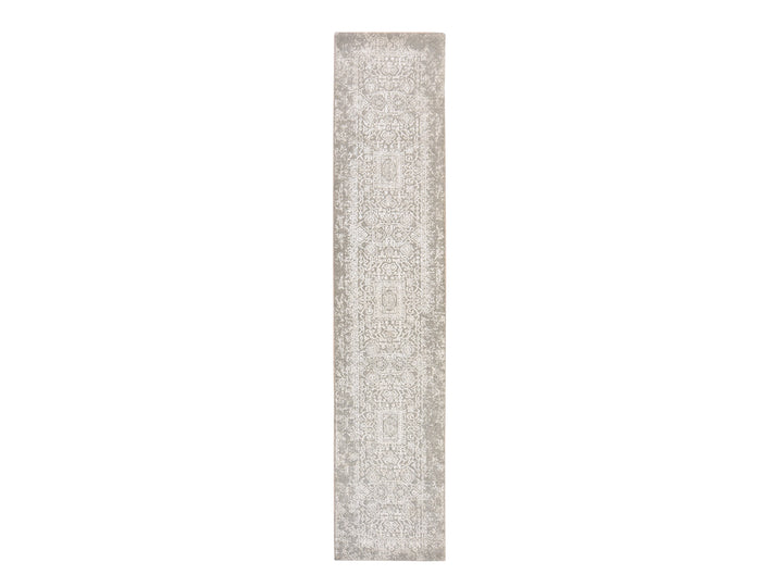 2'5" x 12'1" New Hand Loomed Grey Wool & Silk Runner Oriental Rug - MOA10278746