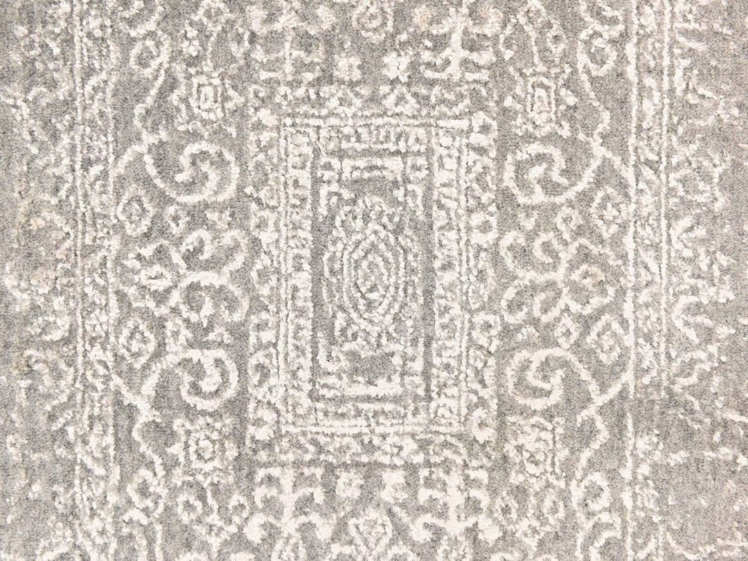 2'5" x 12'1" New Hand Loomed Grey Wool & Silk Runner Oriental Rug - MOA10278746