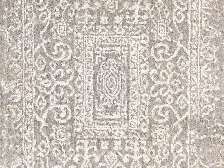 2'5" x 12'1" New Hand Loomed Grey Wool & Silk Runner Oriental Rug - MOA10278746