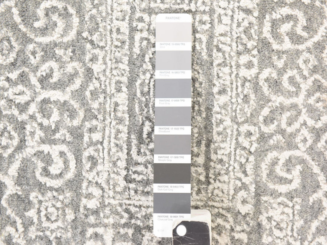 2'5" x 12'1" New Hand Loomed Grey Wool & Silk Runner Oriental Rug - MOA10278746