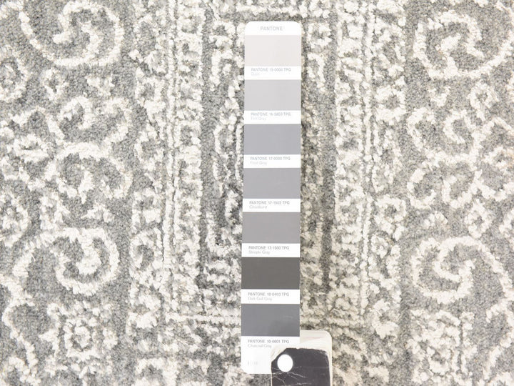 2'5" x 12'1" New Hand Loomed Grey Wool & Silk Runner Oriental Rug - MOA10278746