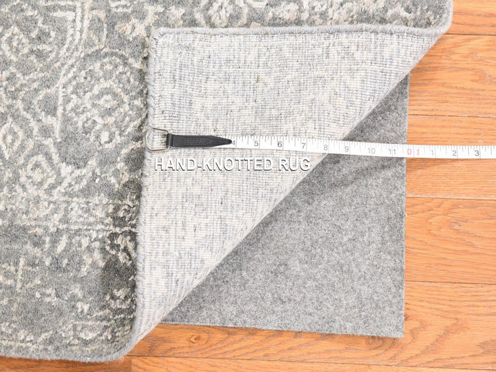 2'5" x 12'1" New Hand Loomed Grey Wool & Silk Runner Oriental Rug - MOA10278746