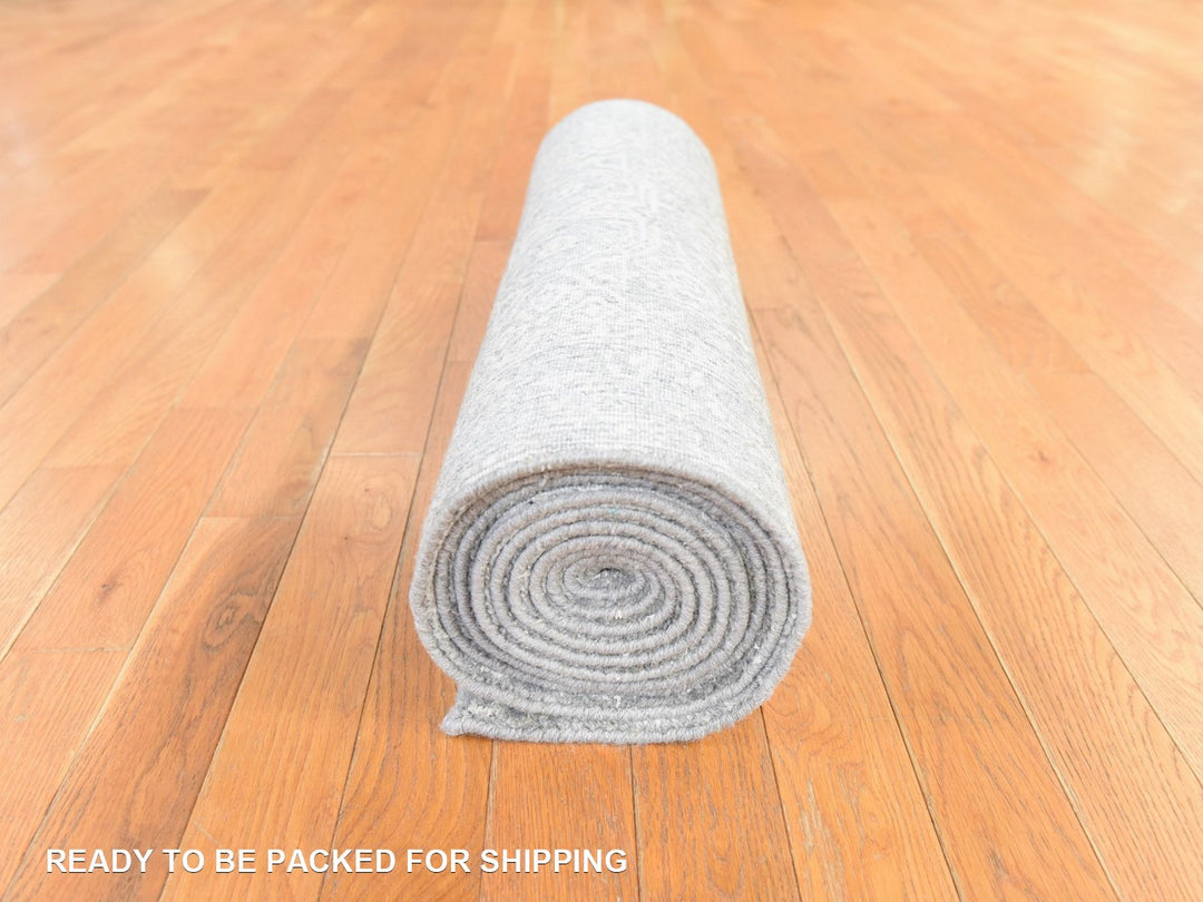 2'5" x 12'1" New Hand Loomed Grey Wool & Silk Runner Oriental Rug - MOA10278746