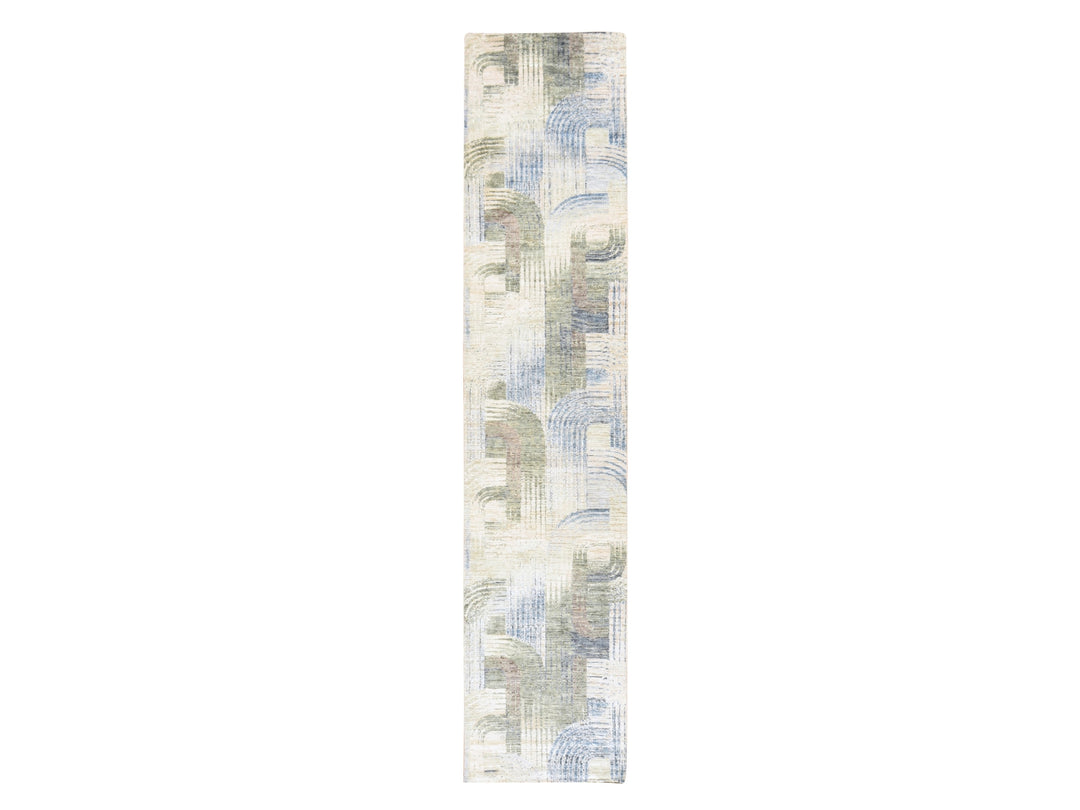 2'7" x 12'0" New Hand Knotted Ivory Wool & Silk Runner Oriental Rug - MOA10278747