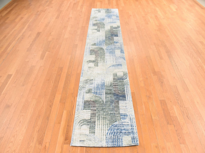 2'7" x 12'0" New Hand Knotted Ivory Wool & Silk Runner Oriental Rug - MOA10278747
