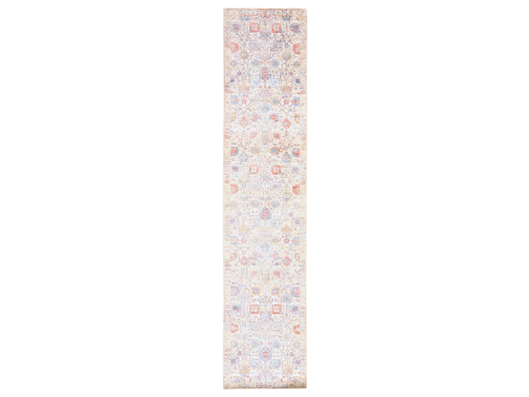 2'7" x 12'0" New Hand Knotted Ivory Wool & Silk Runner Oriental Rug - MOA10278748