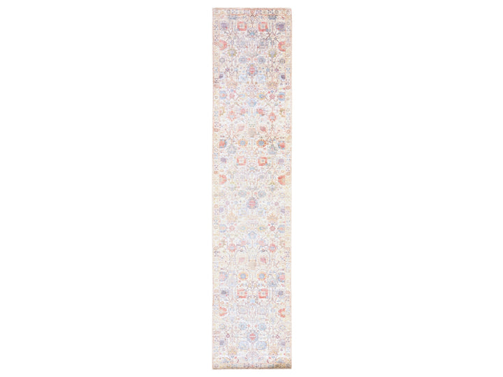 2'7" x 12'0" New Hand Knotted Ivory Wool & Silk Runner Oriental Rug - MOA10278748