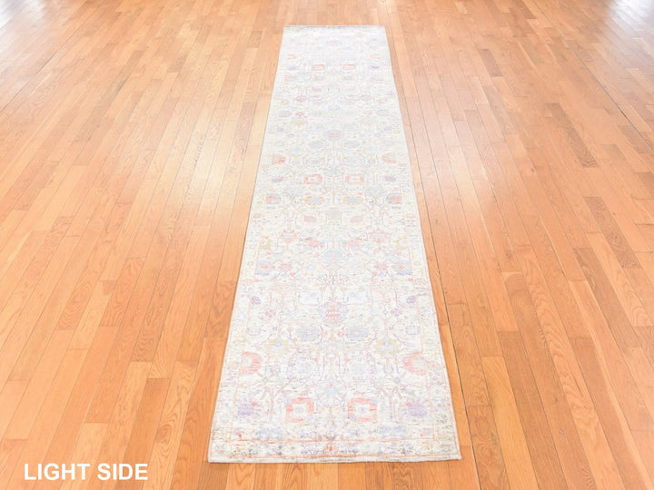 2'7" x 12'0" New Hand Knotted Ivory Wool & Silk Runner Oriental Rug - MOA10278748