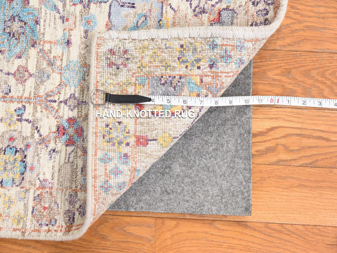 2'7" x 12'0" New Hand Knotted Ivory Wool & Silk Runner Oriental Rug - MOA10278748