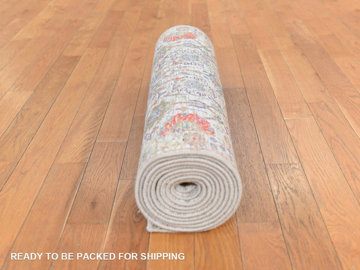 2'7" x 12'0" New Hand Knotted Ivory Wool & Silk Runner Oriental Rug - MOA10278748