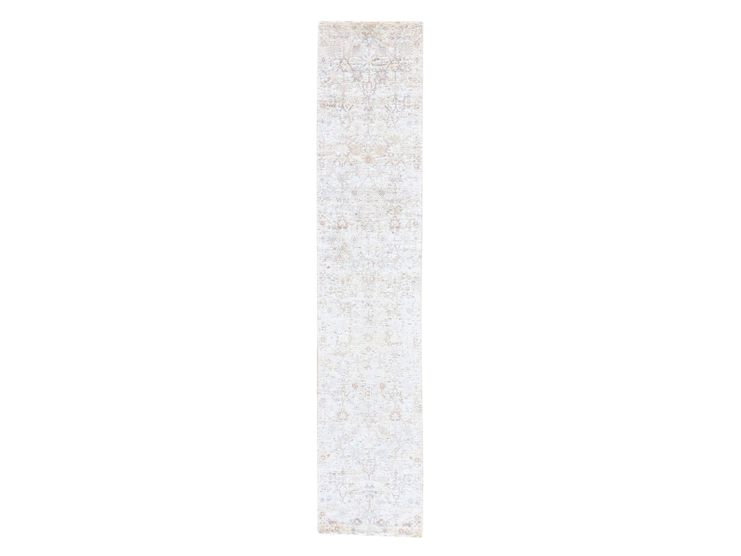 2'5" x 12'0" New Hand Knotted Ivory Silk Runner Oriental Rug - MOA10278749