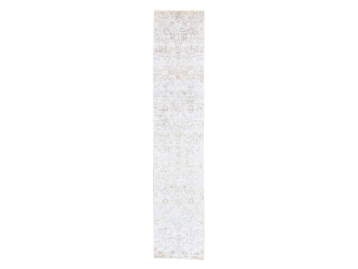 2'5" x 12'0" New Hand Knotted Ivory Silk Runner Oriental Rug - MOA10278749