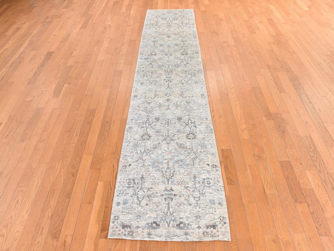 2'5" x 12'0" New Hand Knotted Ivory Silk Runner Oriental Rug - MOA10278749