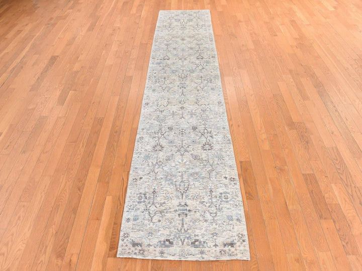 2'5" x 12'0" New Hand Knotted Ivory Silk Runner Oriental Rug - MOA10278749