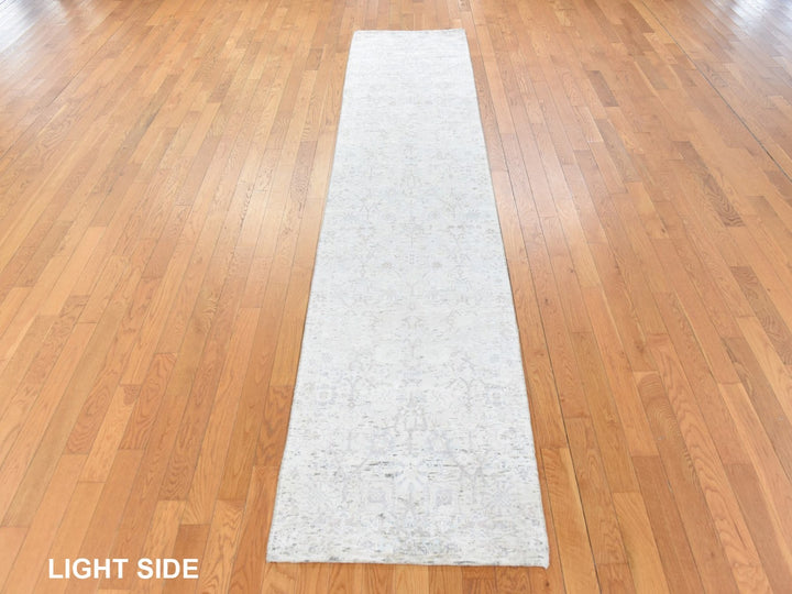 2'5" x 12'0" New Hand Knotted Ivory Silk Runner Oriental Rug - MOA10278749