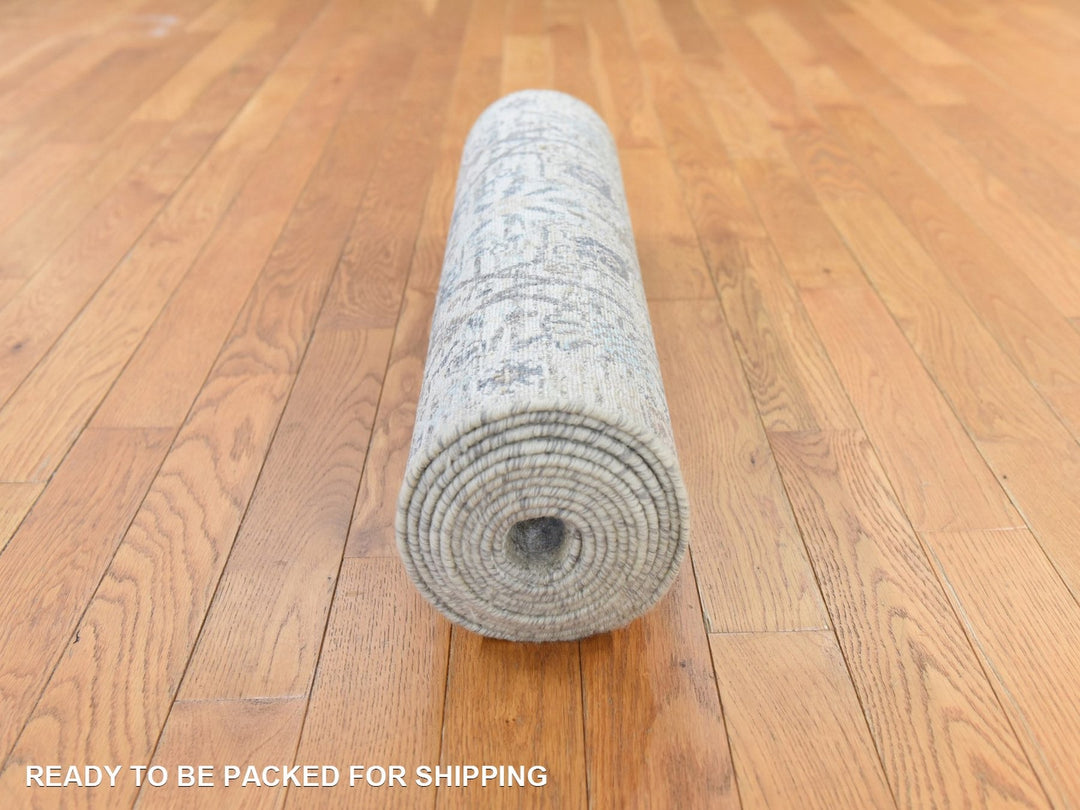 2'5" x 12'0" New Hand Knotted Ivory Silk Runner Oriental Rug - MOA10278749