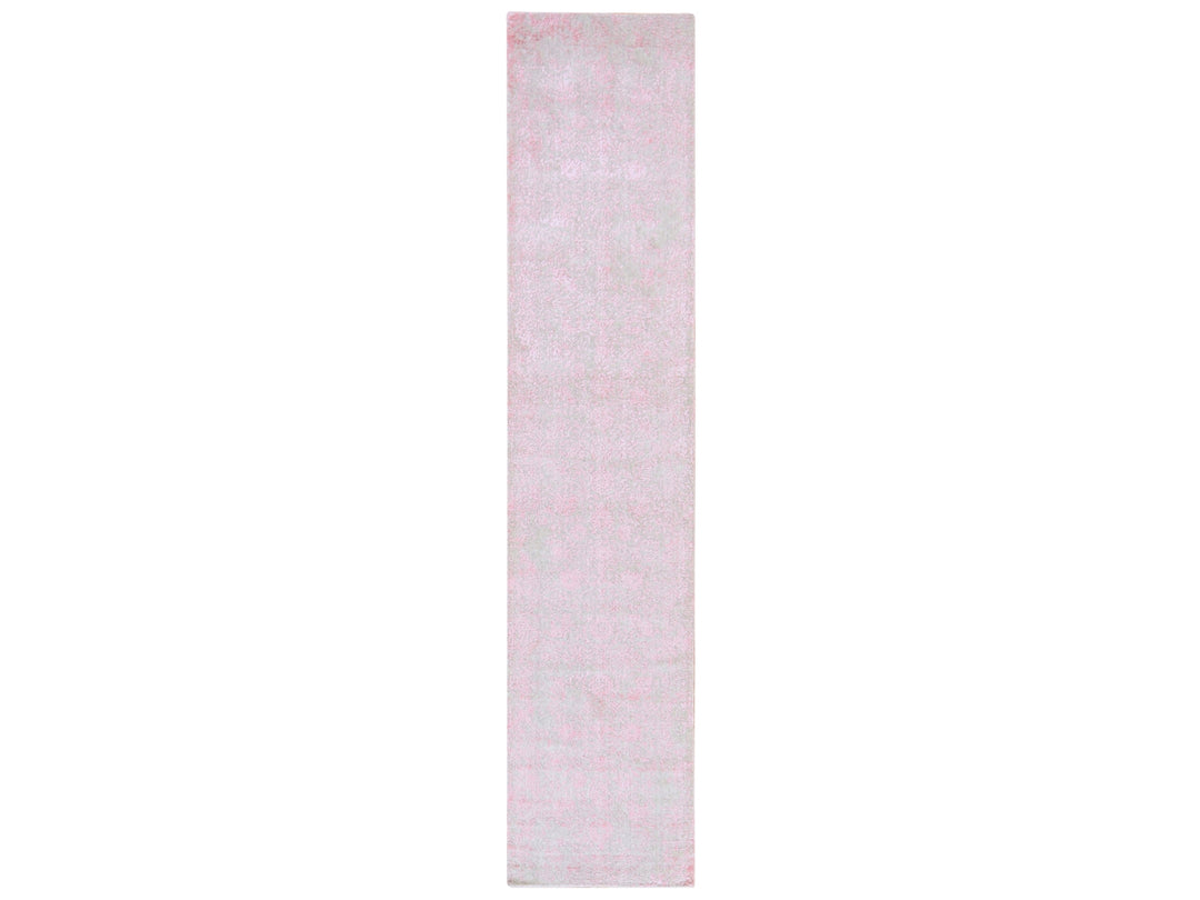 2'6" x 11'10" New Hand Loomed Pink Wool & Silk Runner Oriental Rug - MOA10278750