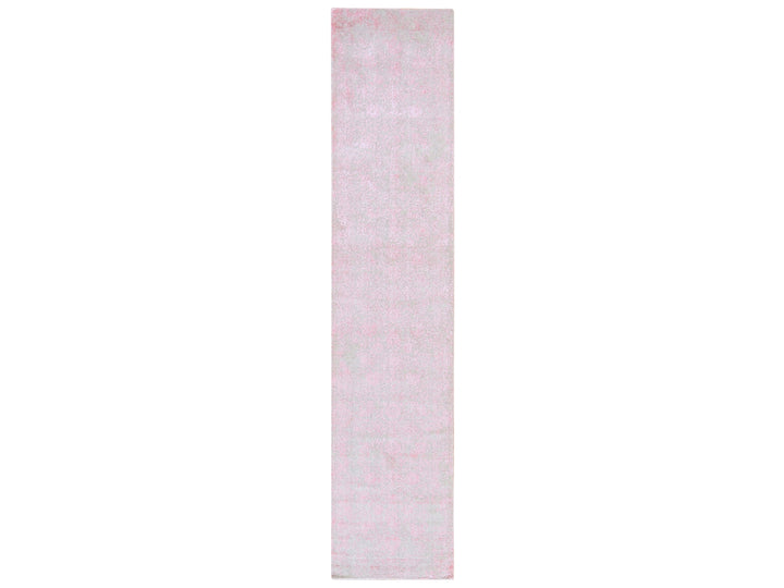 2'6" x 11'10" New Hand Loomed Pink Wool & Silk Runner Oriental Rug - MOA10278750