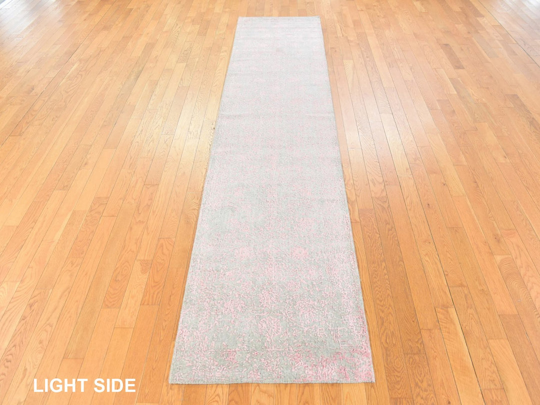 2'6" x 11'10" New Hand Loomed Pink Wool & Silk Runner Oriental Rug - MOA10278750